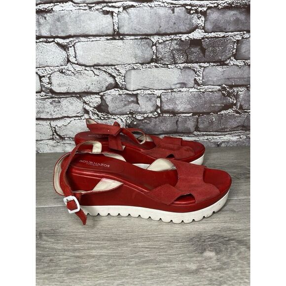 Bournazos Athens Red Suede Leather Ankle Strap Wedge Sandals Women Sz 39EU/8.5US - Picture 16 of 16